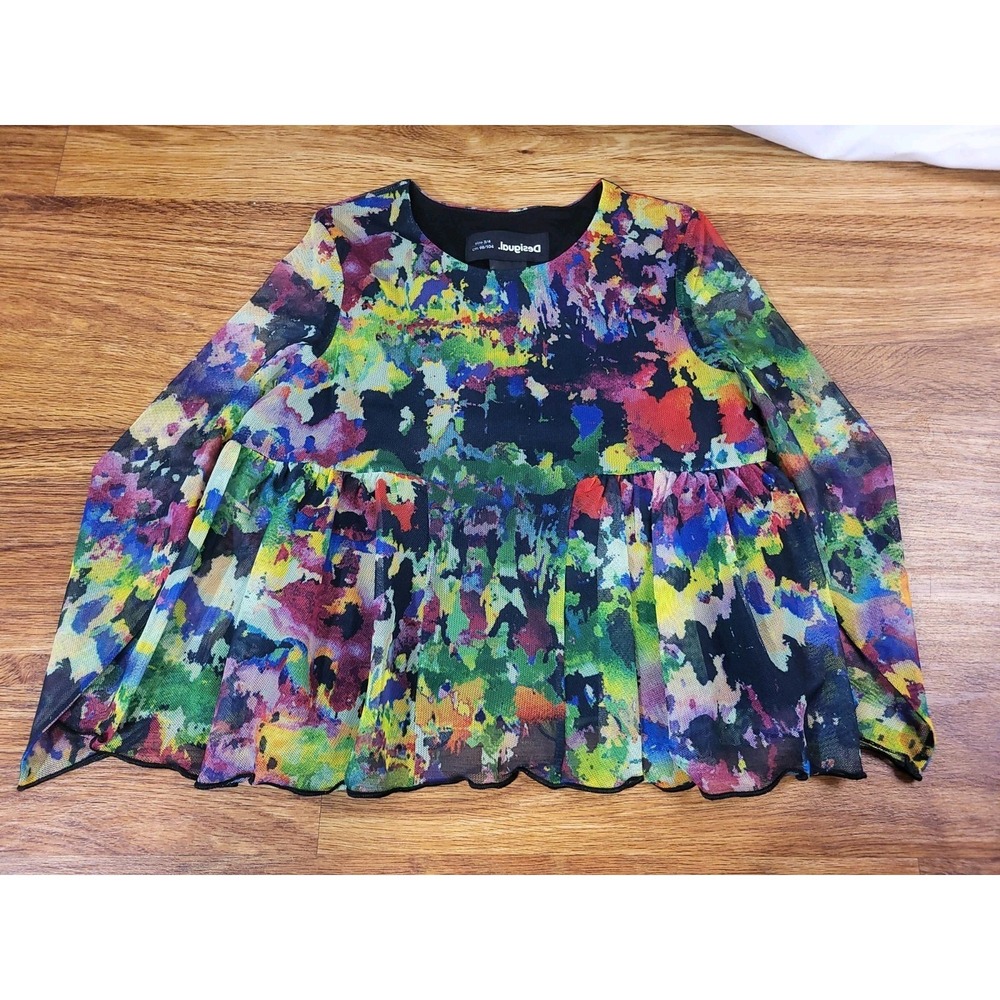 Desigual Girls Abstract Mesh L/S Shirt Size 3/4